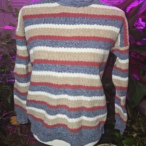 Cozy Striped Turtleneck Sweater - Blue, Red, Cream